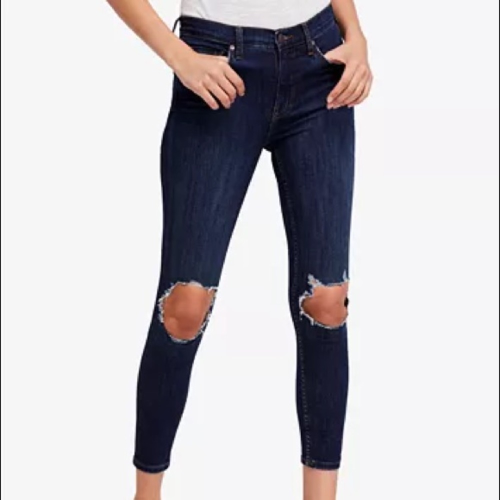 Free People Busted Knee Skinny Jeans in dark blue